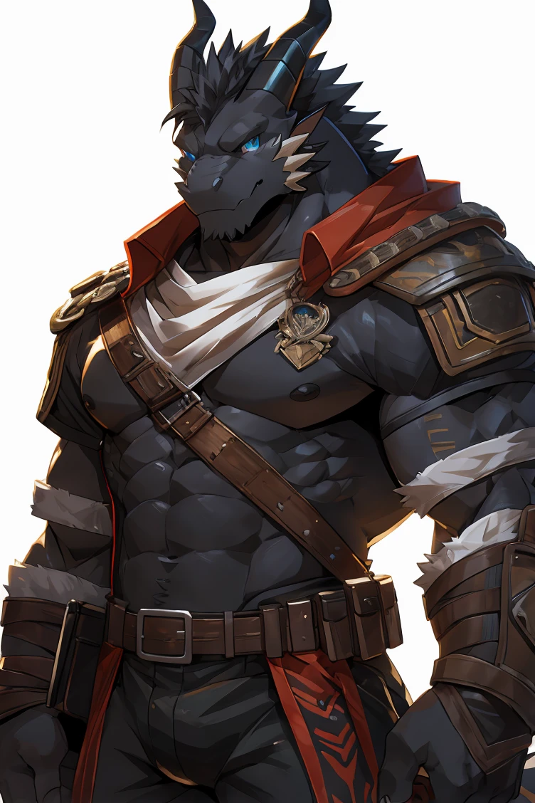 (by sollyz),dragon,white and black body,detail face, detail eyes, detail,male,(naked),pants,furry, short hair,(mercenary)
,blue eyes,black body,handsome,simple background,
strong,epic,