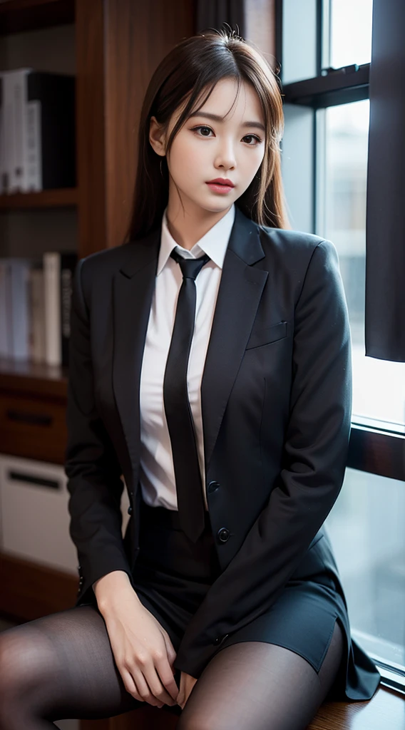 High-class elite secretary in a business shirt, working in office、엄격한 in a business suit, Wearing pantyhose、Wear high-quality heels、 girl wearing shirt, Wearing a business suit, Wearing a business suit, in a business suit, businesswoman, business clothes, 검은색 in a business suit, Wear a shirt and skirt, Woman in business suit, business attire, business attire, RAW photos, (8 thousand、top quality、masterpiece:1.2)、(intricate details:1.4)、(realistic:1.4)、octane rendering、Complex 3D rendering, ultra-detail, Studio Soft Light, Rim Light, vivid details, super detailing, realistic skin texture, Detail face, Beautiful eye for detail, Highly detailed CG Unity 16k wallpaper, assembly, (detailed background:1.2), exposed thighs!!!поднятая юбка,колготки,видно вагину,видно анал,анальный секс,секс,ass up,голая,есть только колготки,сексуальные ноги,