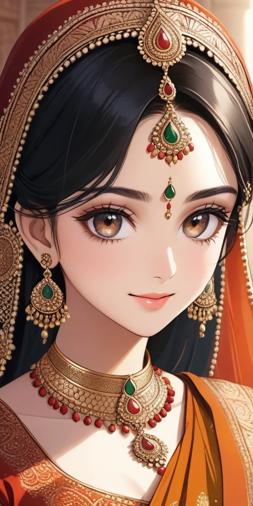 highest quality,realistic,indian beauty,small eyes and face,black hair,Bright colorsのサリー,traditional jewelry,decorated with gold accessories,elegant pose,calm expression,Natural light,glowing skin,Bright colors,A rich cultural heritage,traditional henna designs,beautifully embroidered saree,perfect makeup,expressive eyes,traditional nose ring,Bright colors,Traditional Indian Background,amazing beauty,Ethnic appeal,exquisite features,ornate hair accessory,Majestic aura,traditional indian beauty,perfectly shaped eyebrows,captivating gaze,traditional bindi,mysterious hint,majestic presence,decorative bangles,Indian traditional nose pin,sparkling eyes,enchanting smile,traditional mehndi art,royal elegance,graceful movements,traditional indian beauty standards.