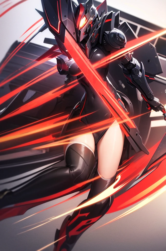 black and red mech, dynamic perspective,extremly detaled, dynamic battle pose, full body, sexy woman shape 