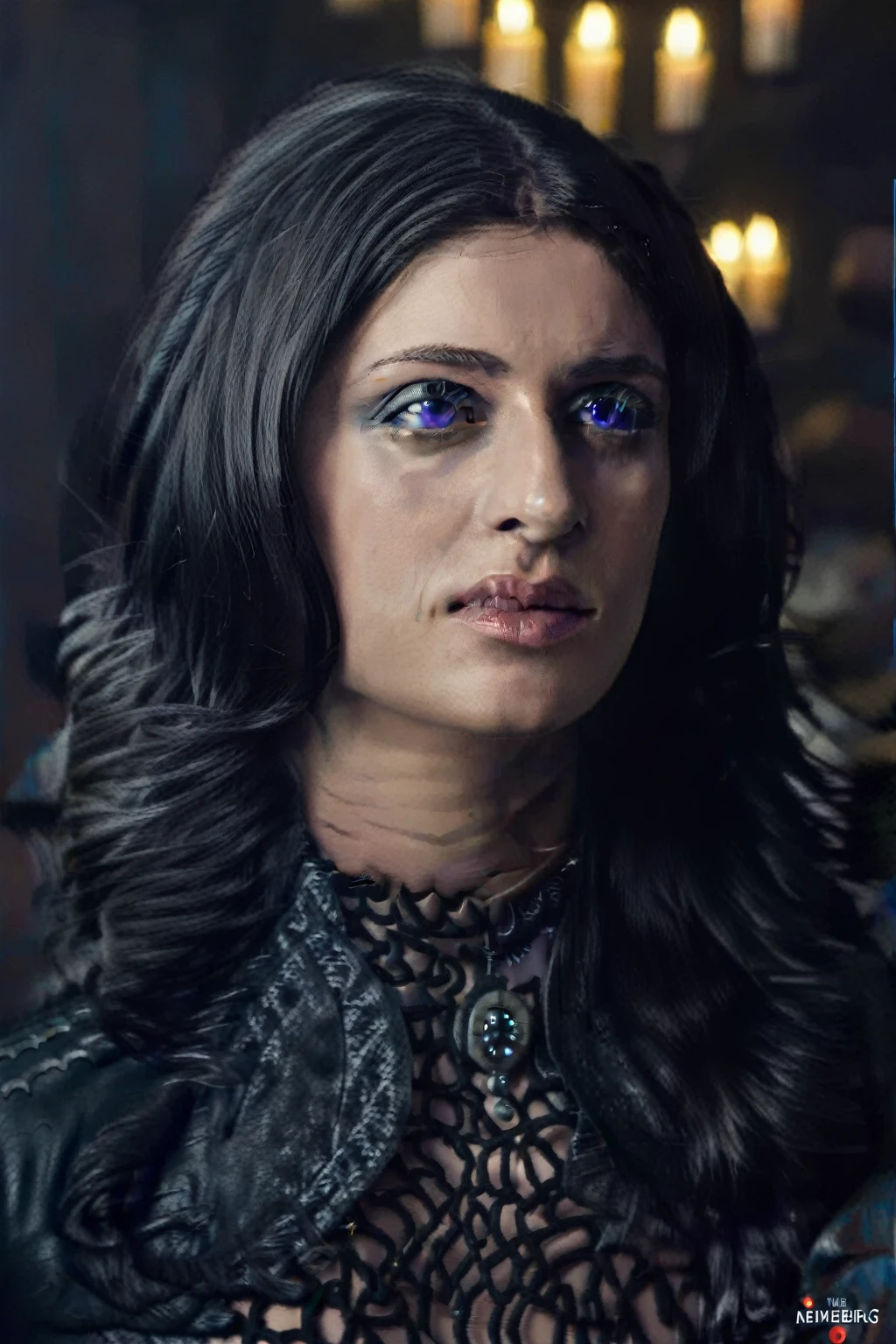 masterpiece, yennefer of vengerberg standing for an portrait, violet eyes