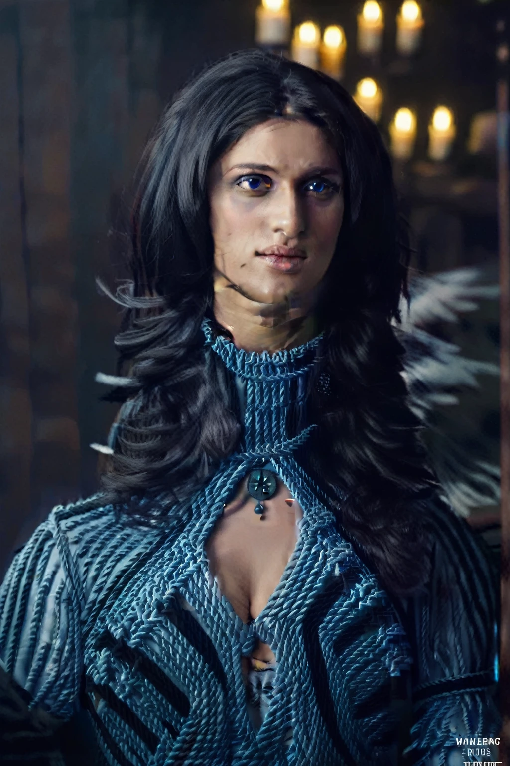 masterpiece, yennefer of vengerberg standing for an portrait, violet eyes