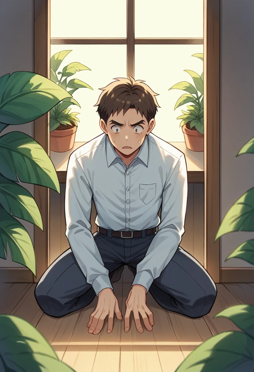 "a young boy, vestidos formalmente, with a hopeful and anxious look, is sitting in a modern, stylish waiting room of a large multinational company. Soft sunlight illuminates the room through large windows, reflecting in lush green plants and sophisticated furniture. No fundo, employees pass by with determined expressions. The boy holds an impeccable resume in his hands, looking towards the interview room door, where a director waits for the final stage of the selection process."