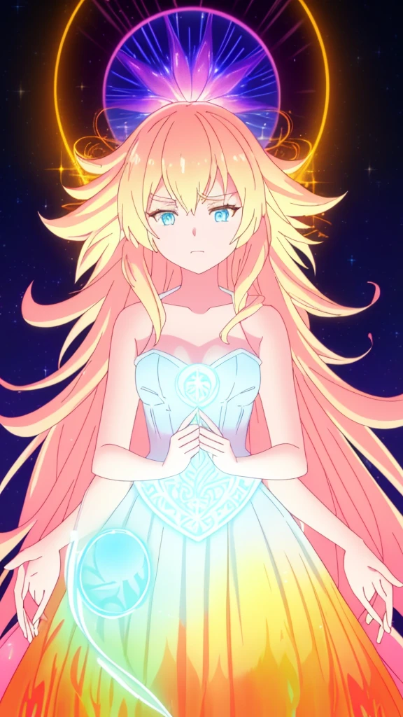 beautiful girl, puffy tiered ballgown, vibrant pastel colors,(20years old,madure female),(angry),closed mouth,white dress,cleavage,sleeveless,((glowing blonde long hair)), magical lights, sparkling magical liquid, inspired by Glen Keane, inspired by Lois van Baarle, disney art style, by Lois van Baarle, glowing aura around her, by Glen Keane, jen bartel, glowing lights! digital painting, flowing glowing hair, glowing flowing hair, beautiful digital illustration, fantasia background, whimsical, magical, fantasy, ((masterpiece, best quality)), intricate details, highly detailed, sharp focus, 8k resolution, sparkling detailed eyes, liquid watercolor,(extra arms)