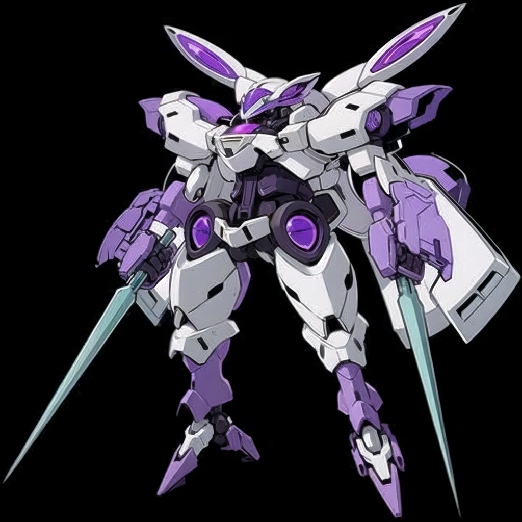 Mecha, combat support, 2 wings, 1 sword and a round shield, yellow color, round head with visor 