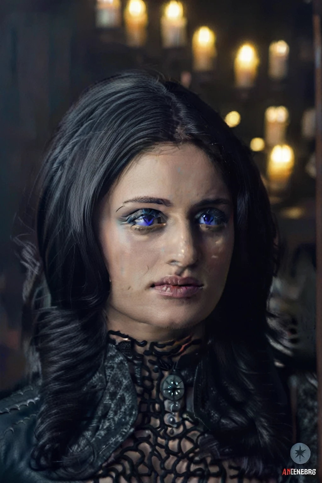 masterpiece, yennefer of vengerberg standing for an portrait, violet eyes