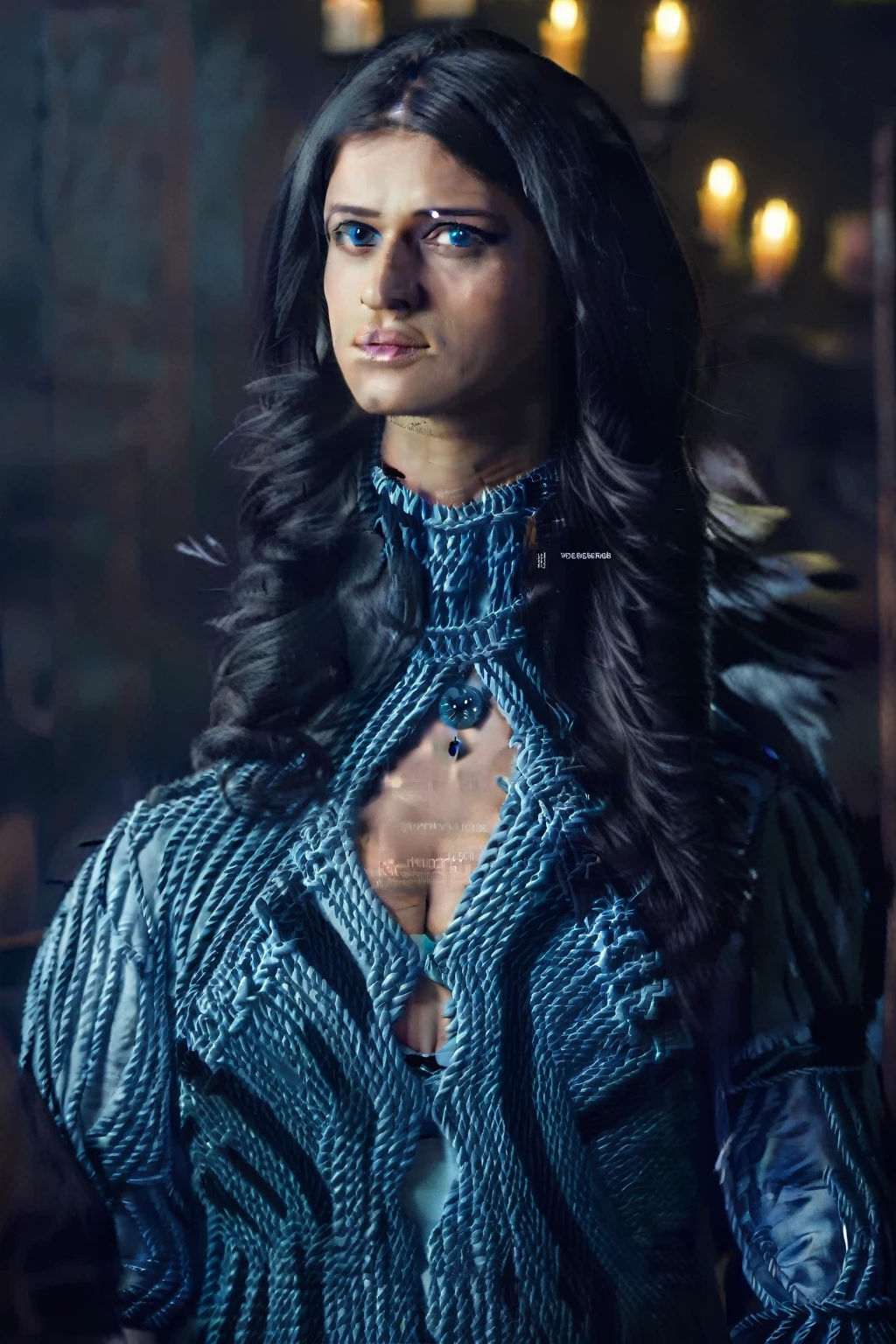 masterpiece, yennefer of vengerberg standing for an portrait, violet eyes