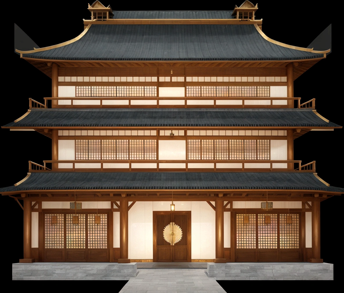 illustration of a traditional chinese building with lanterns and a bird, temple background, zen temple background, background depicting a temple, digital painting of a pagoda, japanese temple, japanese house, korean traditional palace, background art, palace background, chinese building, artwork in the style of z.w. gu, cyberpunk japanese temple, inspired by Shūbun Tenshō