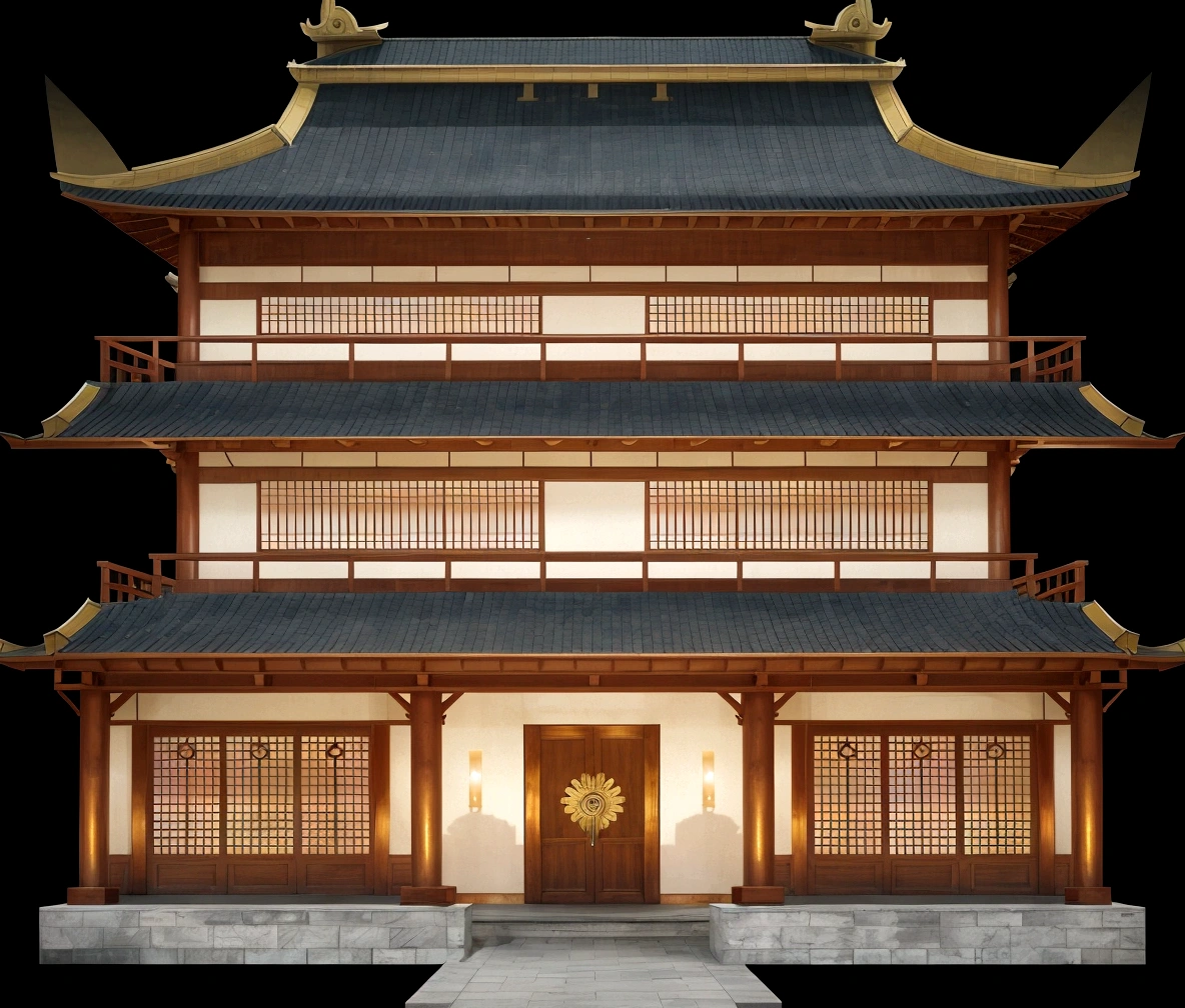 illustration of a traditional chinese building with lanterns and a bird, temple background, zen temple background, background depicting a temple, digital painting of a pagoda, japanese temple, japanese house, korean traditional palace, background art, palace background, chinese building, artwork in the style of z.w. gu, cyberpunk japanese temple, inspired by Shūbun Tenshō