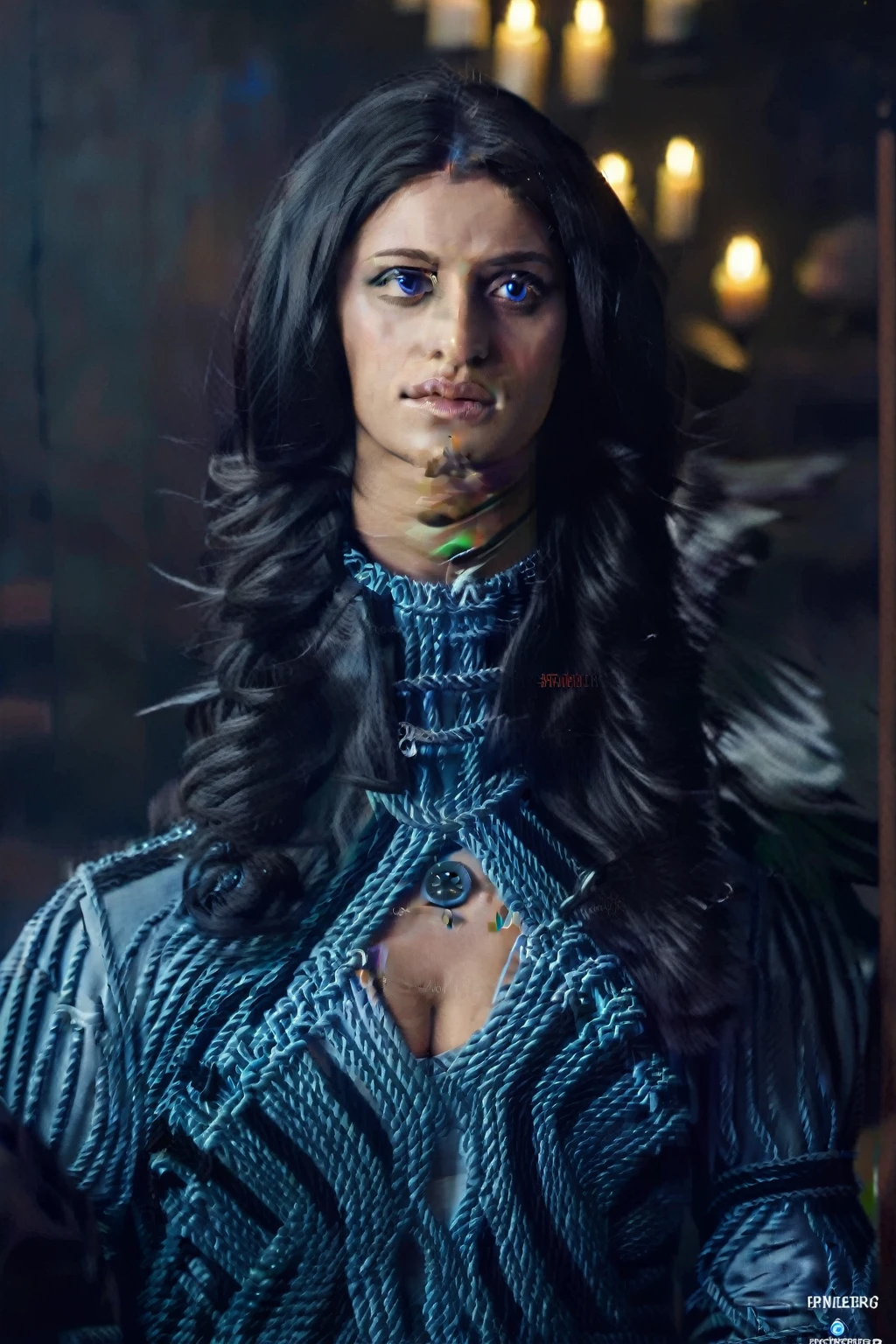masterpiece, yennefer of vengerberg standing for an portrait, violet eyes