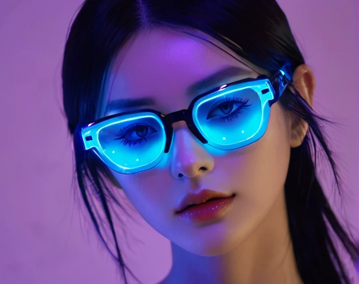 Cyberpunk,girl with blue glasses,Luces led.