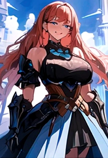 Mesa, Best Quality, high resolution, Alone, 1 girl, whole body, The description of Girls, detail hands, detail fingers, face detail, Beautiful face, leg detail, too detailed art, fine details, huge breasts, huge ass, vapor, sweat, bob cut, wavy fur, Red hair, Alone, mqmf, SMILE, armor, City, orgasm