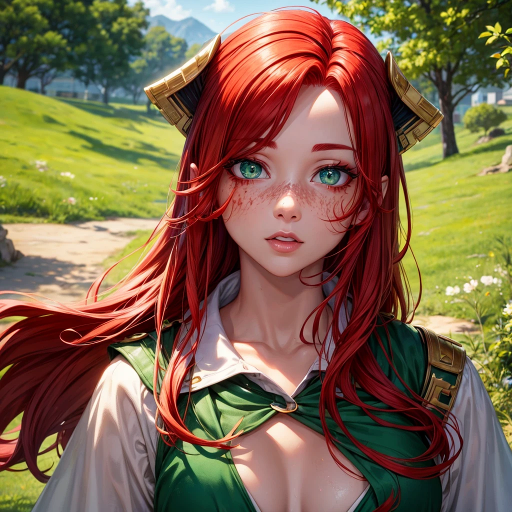 Ima red-haired woman with green eyes with vitiligo 