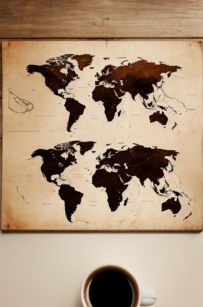 Make an image of world political map of coffee color but there should be not anything written on it
