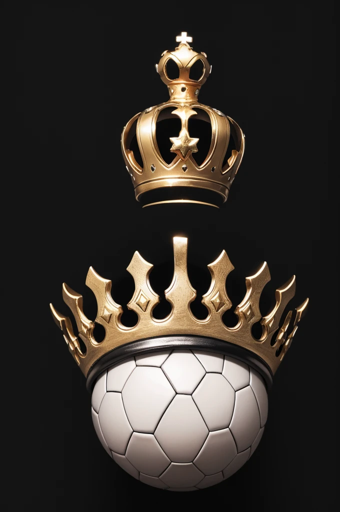 A crown on top of a small soccer ball with a black background for wallpaper