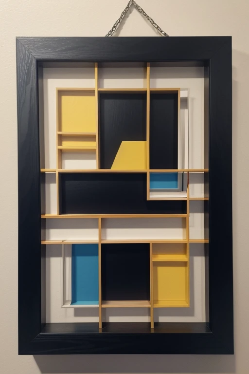 Frame with abstract geometric shapes, in the style of Mondrian 