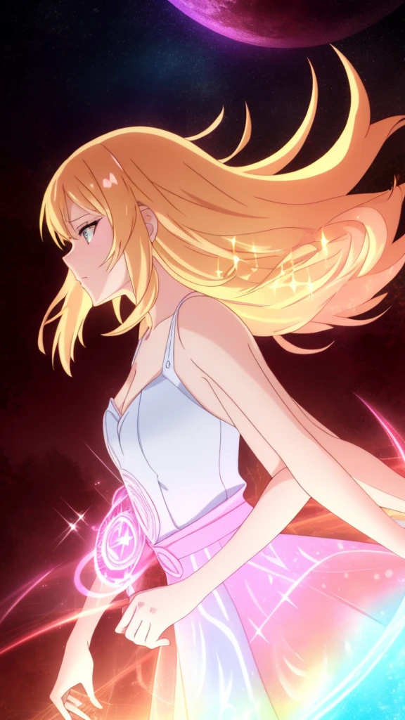 beautiful girl, puffy tiered ballgown, vibrant pastel colors,(20years old,madure female),(angry),closed mouth,white dress,cleavage,sleeveless,((glowing blonde long hair)), magical lights, sparkling magical liquid, inspired by Glen Keane, inspired by Lois van Baarle, disney art style, by Lois van Baarle, glowing aura around her, by Glen Keane, jen bartel, glowing lights! digital painting, flowing glowing hair, glowing flowing hair, beautiful digital illustration, fantasia background, whimsical, magical, fantasy, ((masterpiece, best quality)), intricate details, highly detailed, sharp focus, 8k resolution, sparkling detailed eyes, liquid watercolor,red theme,red moon,forest,night,profile,(extra arms),upper body