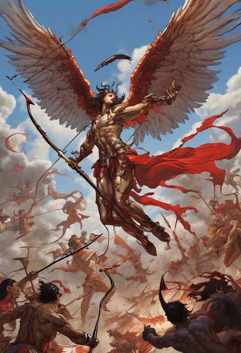 A terrifying, winged angel flies through the air and shoots arrows at demons on the ground, killing them all.、On Earth, another angel is eating demon flesh.、A nose called、Hell、