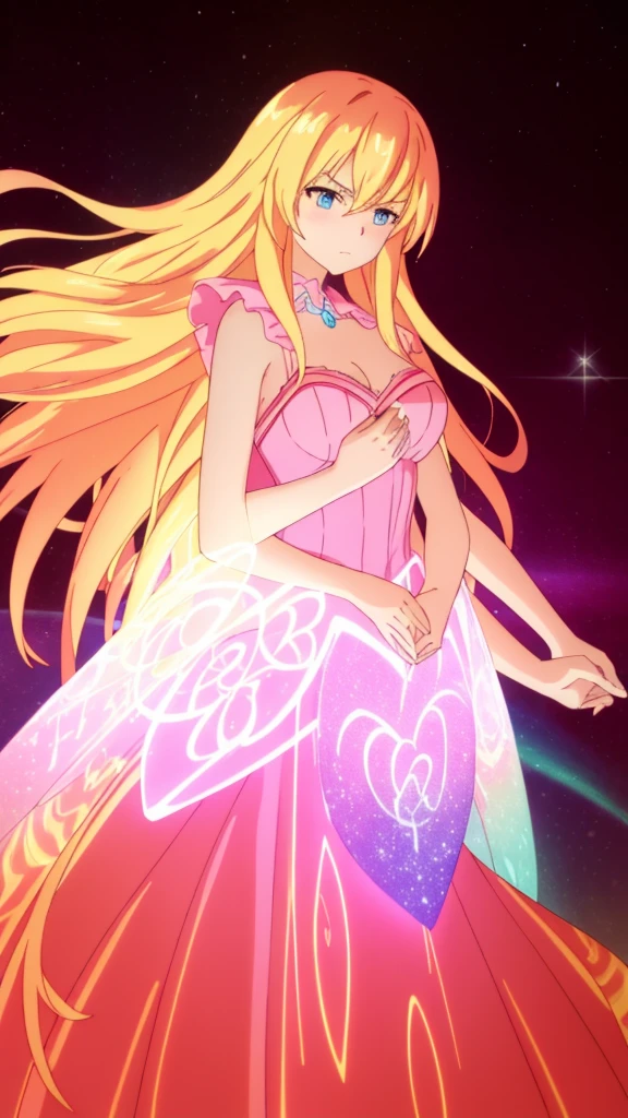 beautiful girl, puffy tiered ballgown, vibrant pastel colors,(20years old,madure female),(angry),closed mouth,white dress,cleavage,sleeveless,((glowing blonde long hair)), magical lights, sparkling magical liquid, inspired by Glen Keane, inspired by Lois van Baarle, disney art style, by Lois van Baarle, glowing aura around her, by Glen Keane, jen bartel, glowing lights! digital painting, flowing glowing hair, glowing flowing hair, beautiful digital illustration, fantasia background, whimsical, magical, fantasy, ((masterpiece, best quality)), intricate details, highly detailed, sharp focus, 8k resolution, sparkling detailed eyes, liquid watercolor,red theme,red moon,forest,night,(extra arms),upper body