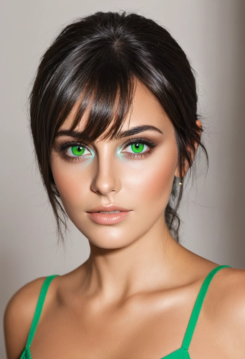 Brune aux yeux vert , avec beaucoup de forme en valeur 