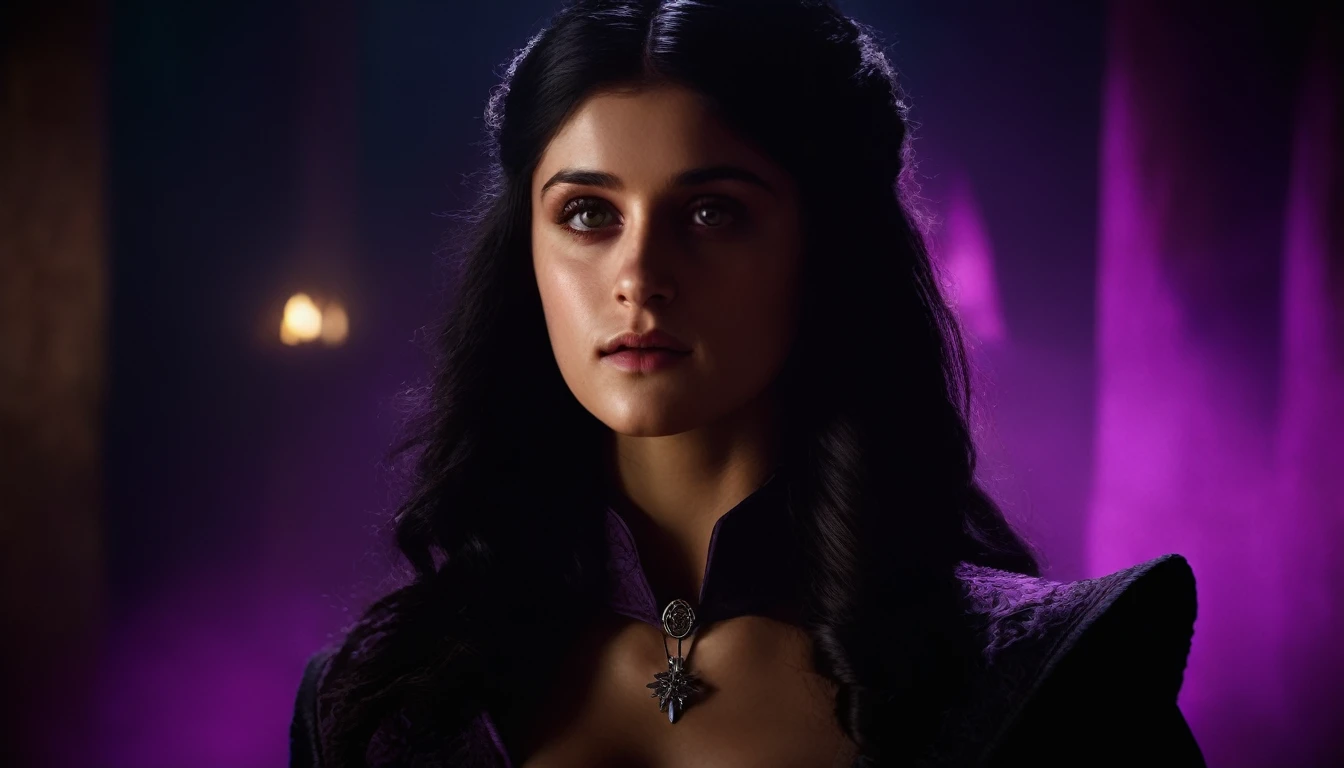 Anya_Chalotra,as yennefer from the witcher tv show, upper body, long wavy hair,((glowing violett eyes)), (masterpiece, best quality, ultra-detailed, best shadow), high contrast, (best illumination), ((cinematic light)), colorful, hyper detail, dramatic light, intricate details, (1 girl, solo) , ultra detailed artistic photography, dreamy, backlit, shadows, ultra high definition, 8k, ultra sharp focus, ultra high quality model, soft lighting, film photography, analogue photography, hyperrealism,, ((sharp face, detailed face, realistic face, naturtal skin, realistic skin, detailed skin, pores, detailed eyes,realistic eyes)),