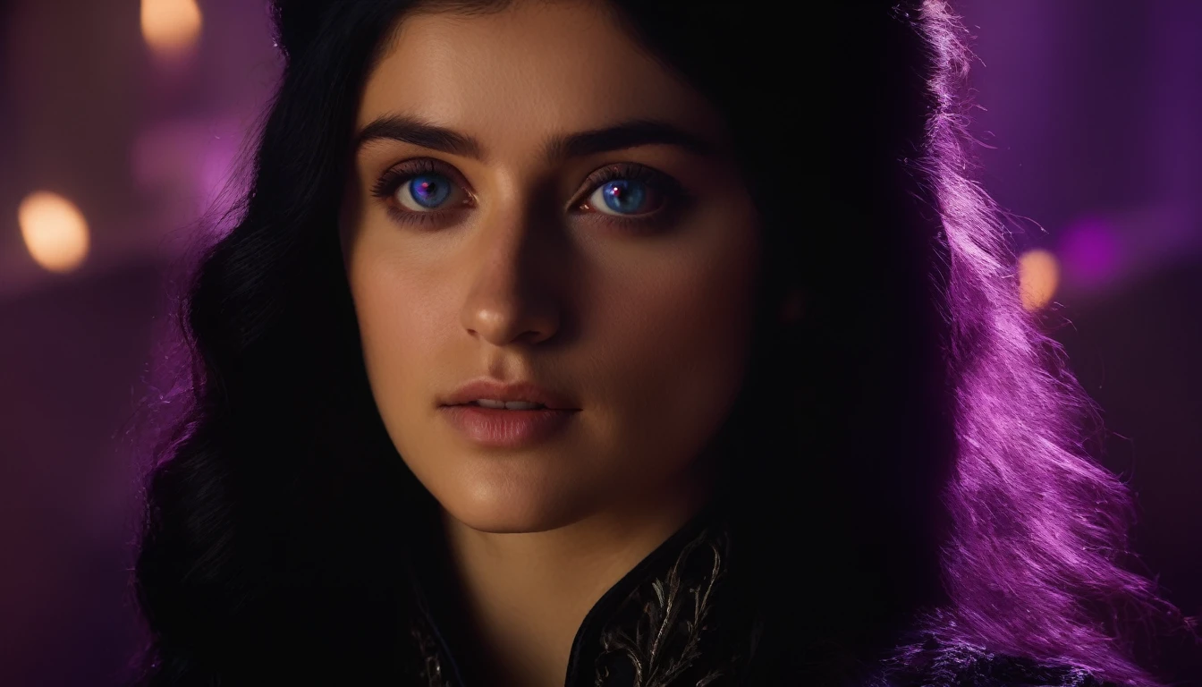 Anya_Chalotra,as yennefer from the witcher tv show, upper body, long wavy hair,((glowing violett eyes)), (masterpiece, best quality, ultra-detailed, best shadow), high contrast, (best illumination), ((cinematic light)), colorful, hyper detail, dramatic light, intricate details, (1 girl, solo) , ultra detailed artistic photography, dreamy, backlit, shadows, ultra high definition, 8k, ultra sharp focus, ultra high quality model, soft lighting, film photography, analogue photography, hyperrealism,, ((sharp face, detailed face, realistic face, naturtal skin, realistic skin, detailed skin, pores, detailed eyes,realistic eyes)),