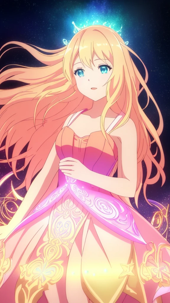 beautiful girl, puffy tiered ballgown, vibrant pastel colors, ((glowing blonde long hair,mature female,20 years old)), magical lights, sparkling magical liquid, inspired by Glen Keane, inspired by Lois van Baarle, disney art style, by Lois van Baarle, glowing aura around her, by Glen Keane, jen bartel, glowing lights! digital painting, flowing glowing hair, glowing flowing hair, beautiful digital illustration, fantasia background, whimsical, magical, fantasy, ((beautiful face)), ((masterpiece, best quality)), intricate details, highly detailed, sharp focus, 8k resolution, sparkling detailed eyes, liquid watercolor