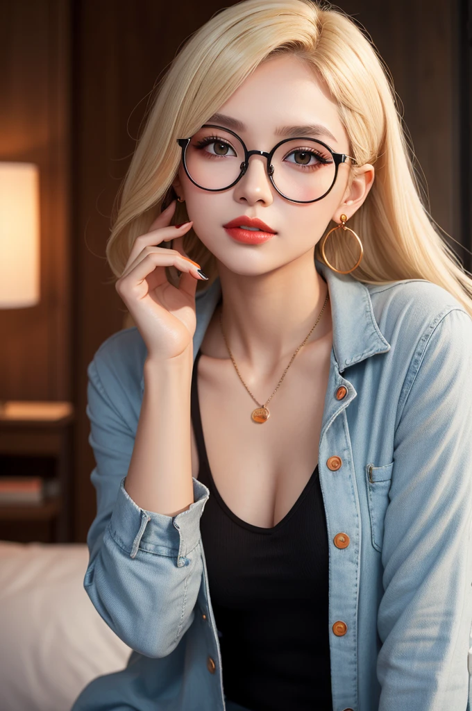 Hot Korean girl,Wearing glasses,Blond Hair,K-Pop Star