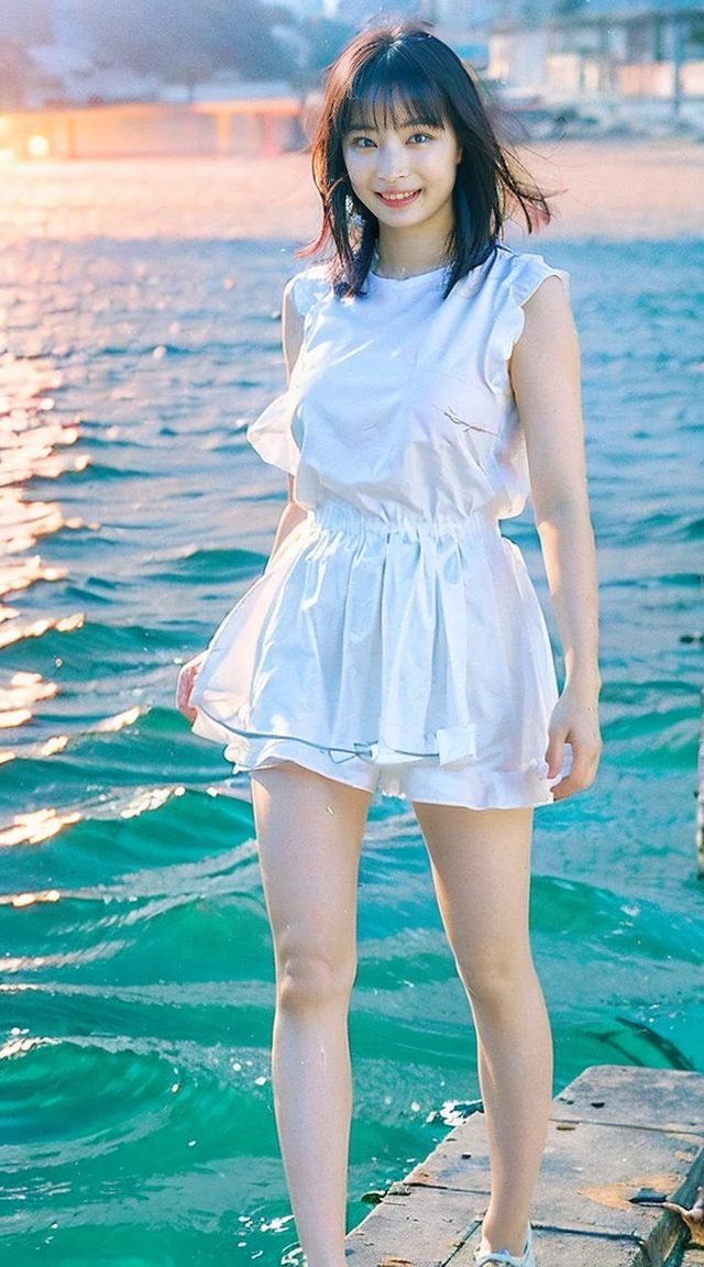 A very cute girl, around 10 years othe sea. She looks like she’s having a great time.