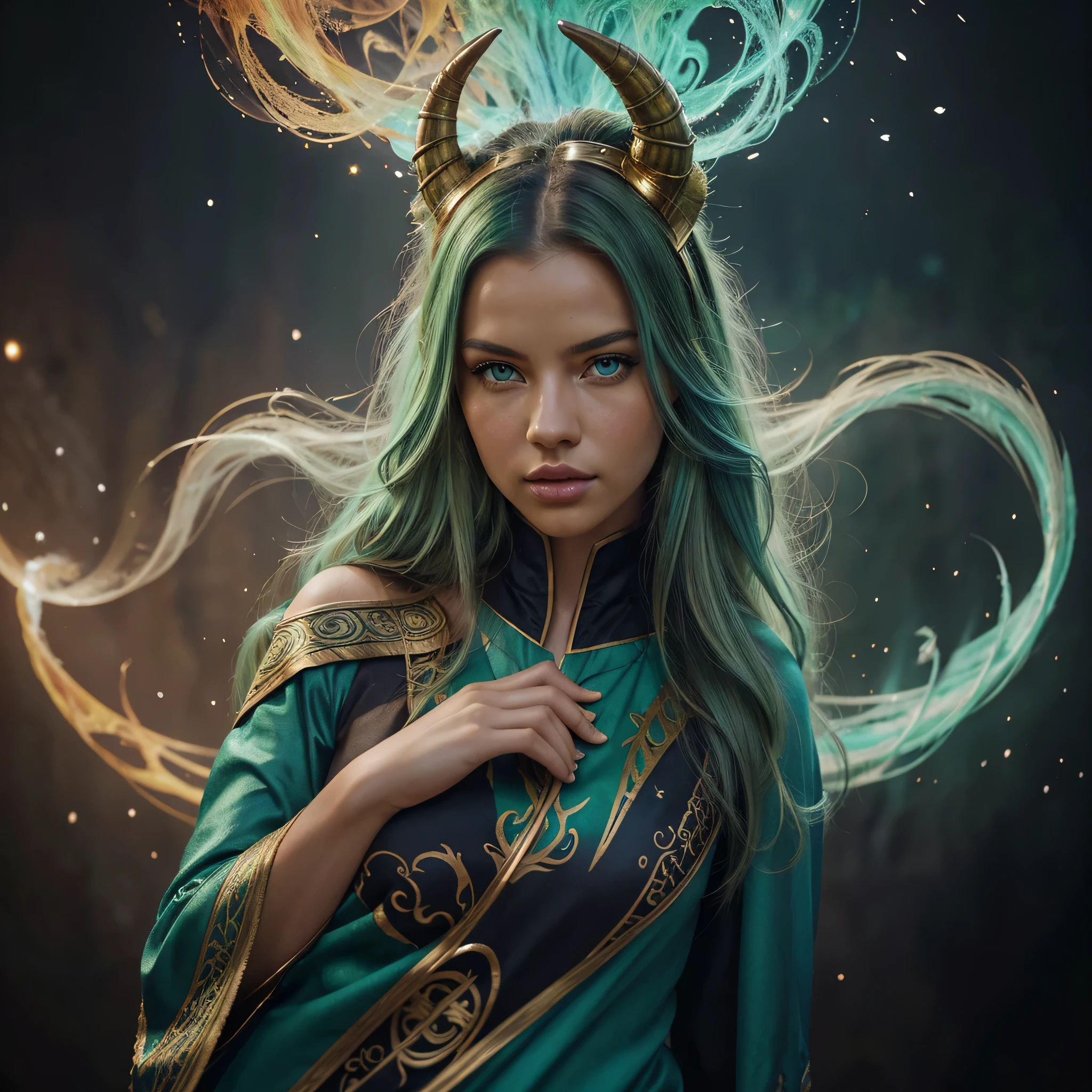 adriana lima, thick brown hair, hot , Ukrainian girl, wavy brown hair, Dasha Taran, pretty beautiful brunette, (solo one girl : 2.0), ((perfect anatomy)), ((Masterpiece:1.2, The best quality)),a photograph Galaxies, spirals, outer space, nebulas, stele, smoke billowing,spectacular image, intricate-detail,Hand-drawn sketch illustration of a beautiful tiefling with green and white hair, tatoo,(((blue colored eyes))), symmetrical dragon capricorn horns,gold details on clothes, illustration, watercolor sketch,, octane rendering, 8k hyper realistic, realistic texture, Unreal Natural Lighting Engine, cinestill 800, (lente de 35mm | | | | |)