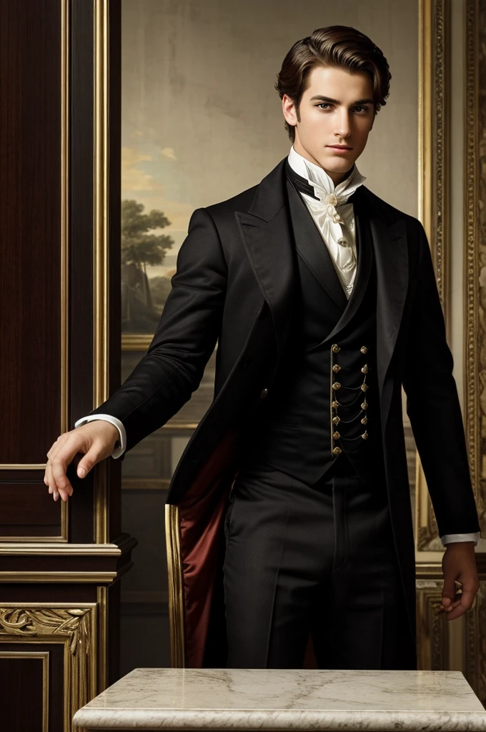 He was a handsome and enigmatic young man. . His penetrating gaze and aristocratic bearing made him stand out from the crowd. 