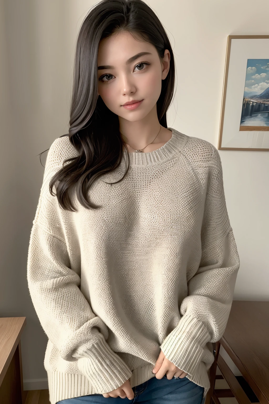 ((best qualityer)), ((work of art)), (detailded), 1 girl, ombro to ombro sweater,