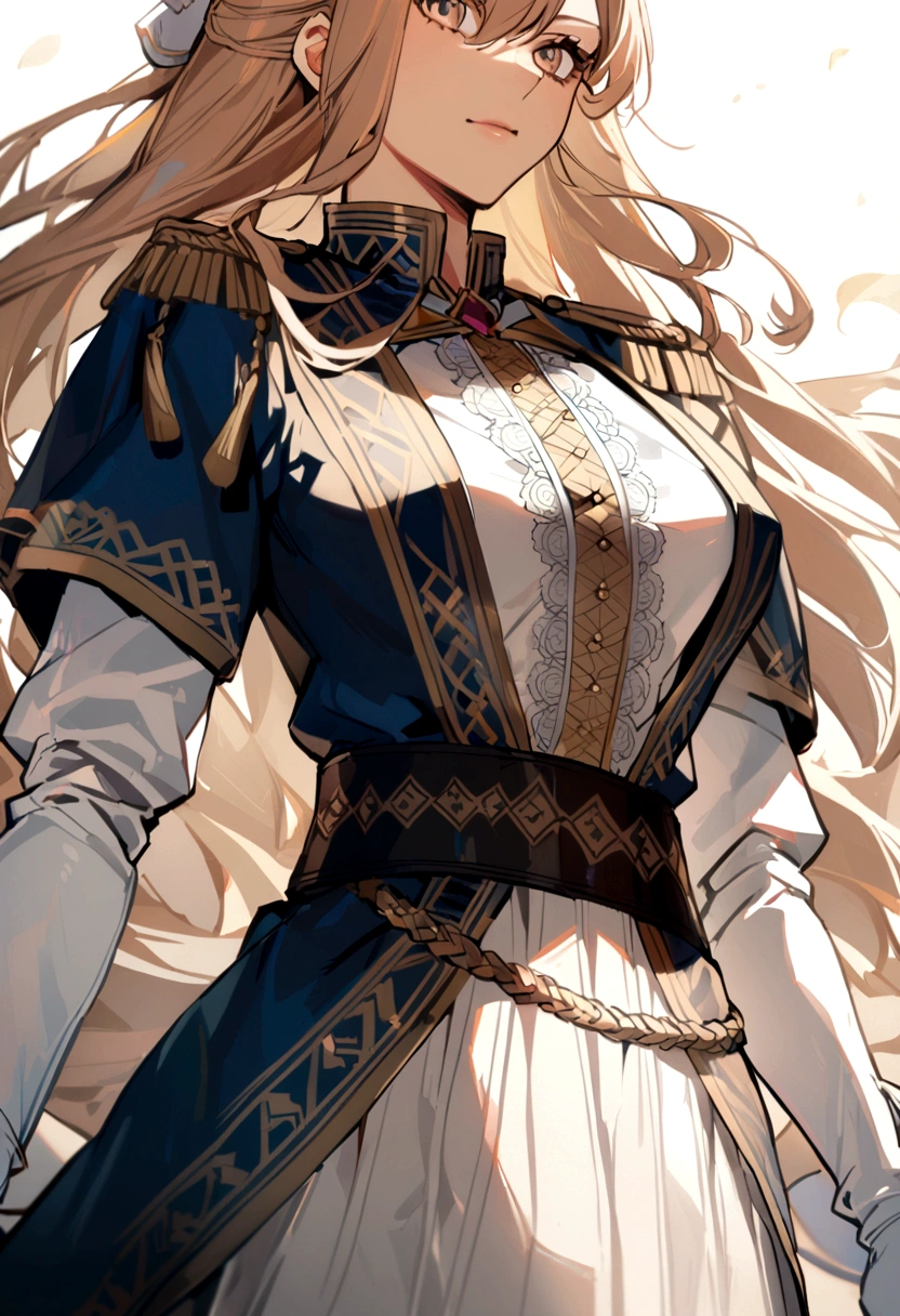 1girl, long hair, noble clothes, military uniform, white gloves,