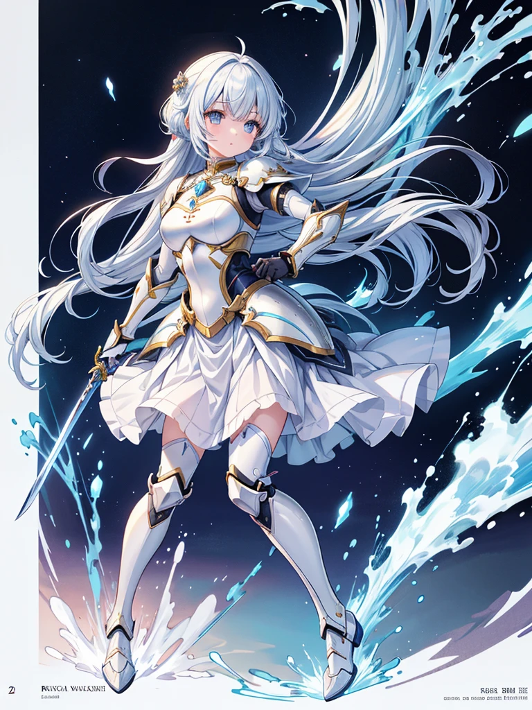 anime girl with sword and sword in hand, concept art inspired by Li Chevalier, pixiv, rasquache, armor girl, knights of zodiac girl, glossy white armor, portrait knights of zodiac girl, dressed in light armor, anime manga robot!! anime girl, gear aurora, sleek bright white armor, white armor, in opal armor, ferra white mecha