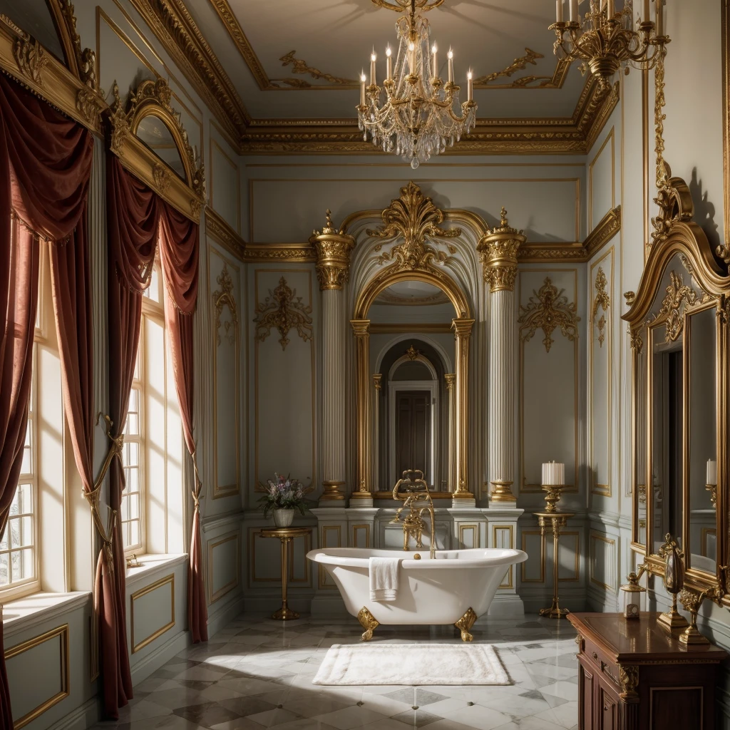 bathroom in a rococo style castle but for witches