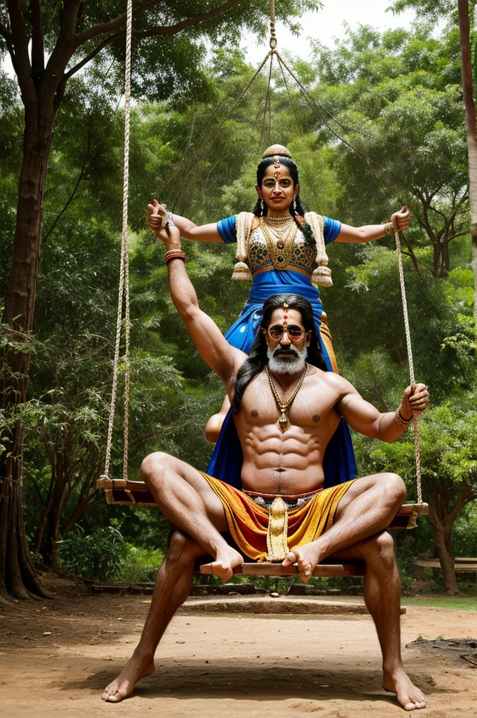 The father of the world Mahadev and mother Parvati swinging in a grand swing