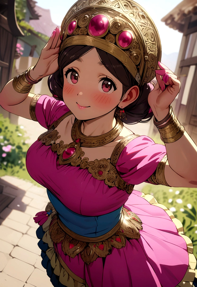 cute and beautiful cholita woman from the highlands dancing caporales