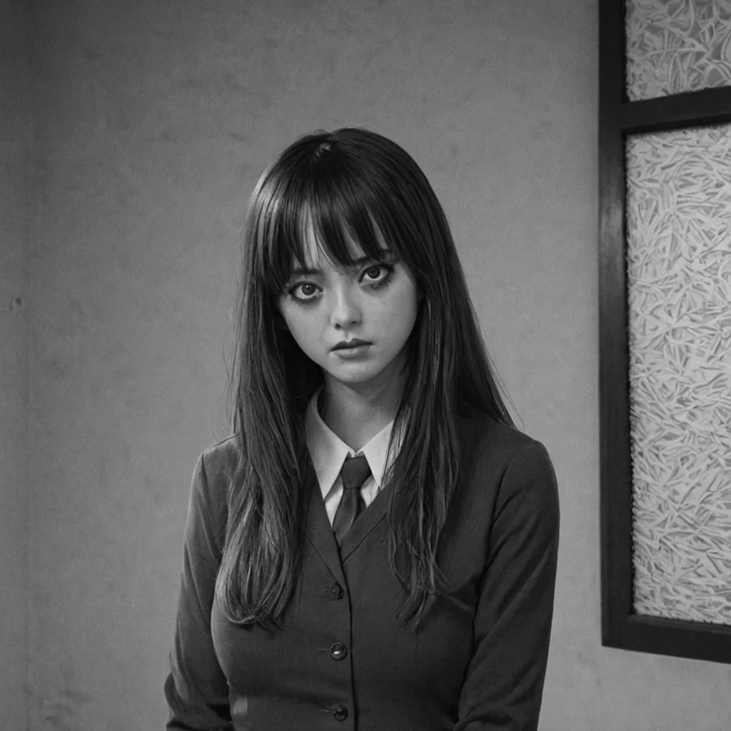 asylum, psychopathic woman, (anime), bizarre scenario, This is Junji, Yusuke Murata, black and white, 8K, anime, horror