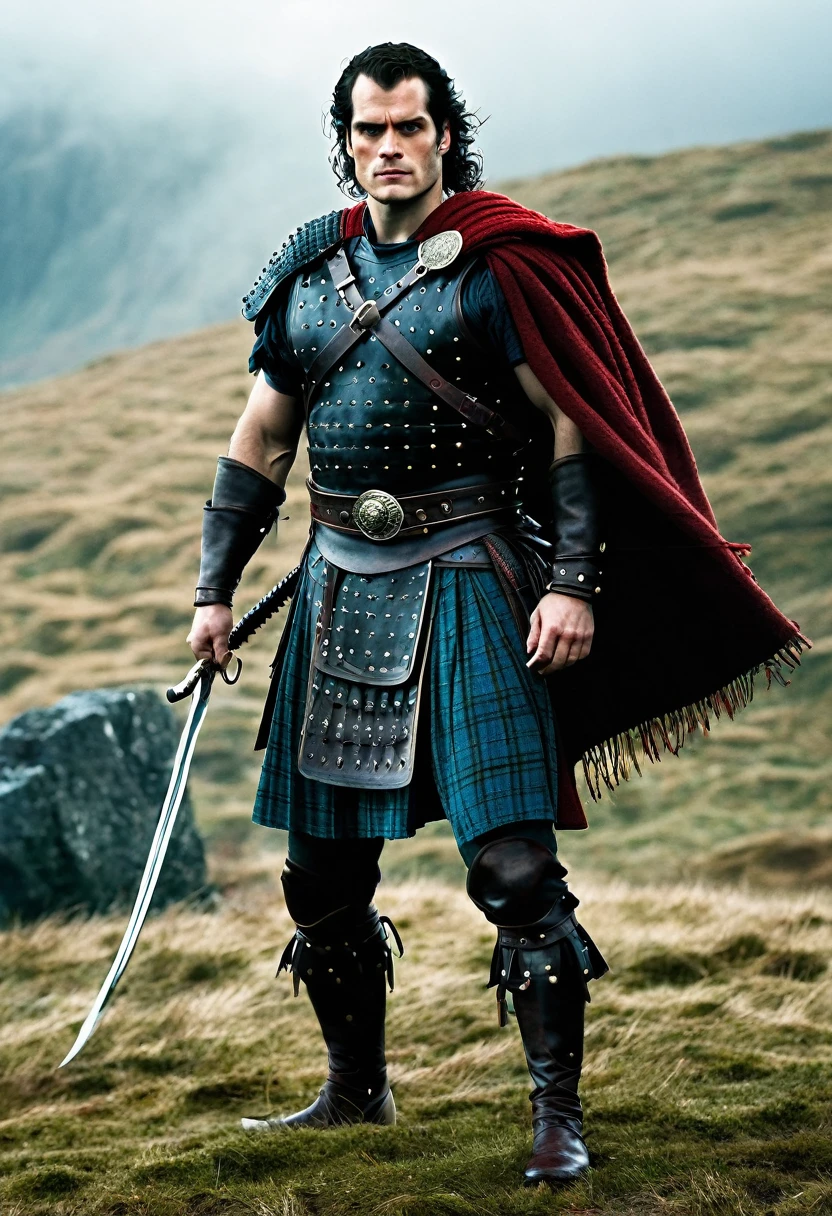 A full body Henry Cavill as Highlander Immortal Warrior, cinematic, best quality