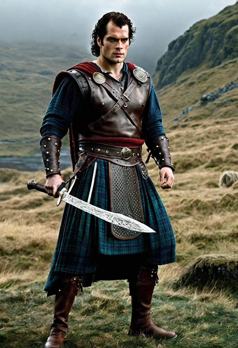A full body Henry Cavill as Highlander Immortal Warrior, cinematic, best quality