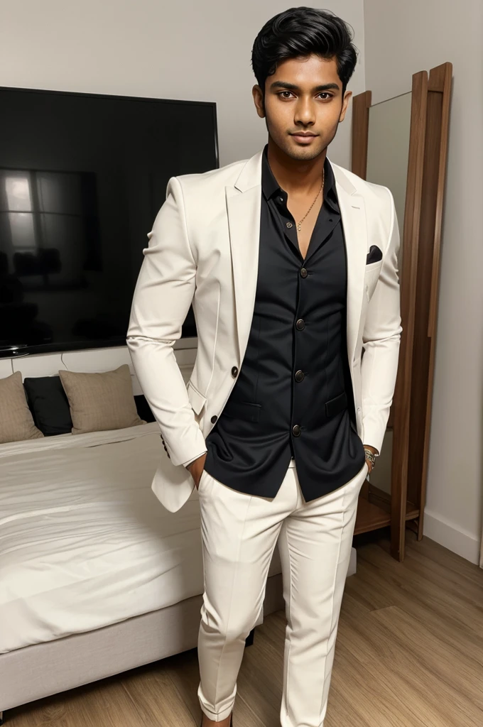 A simple Bengali boy with a handsome looks wear a formal blazer skintone white and tall height