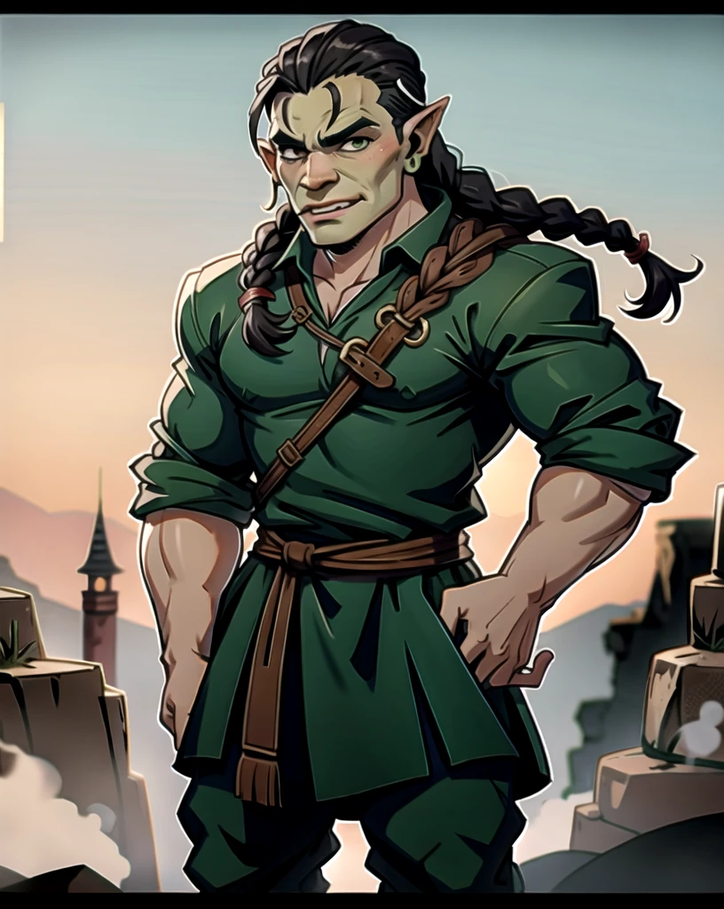 Half-Orc with braided hair 