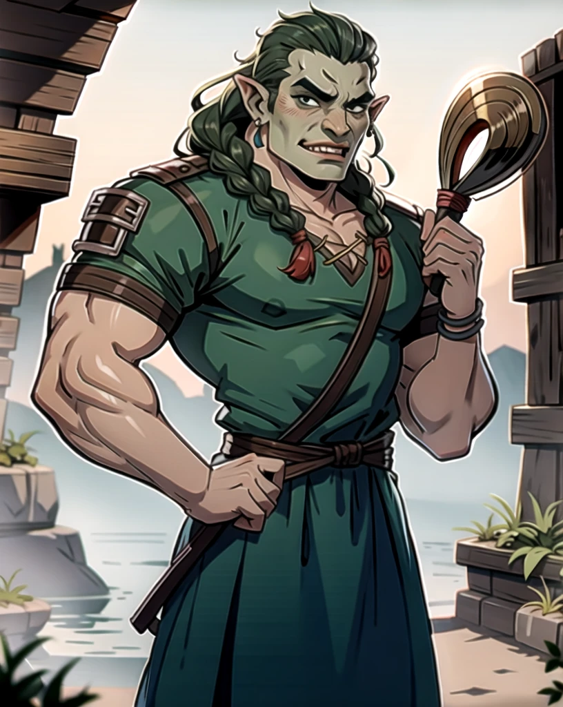 Half-Orc with braided hair 