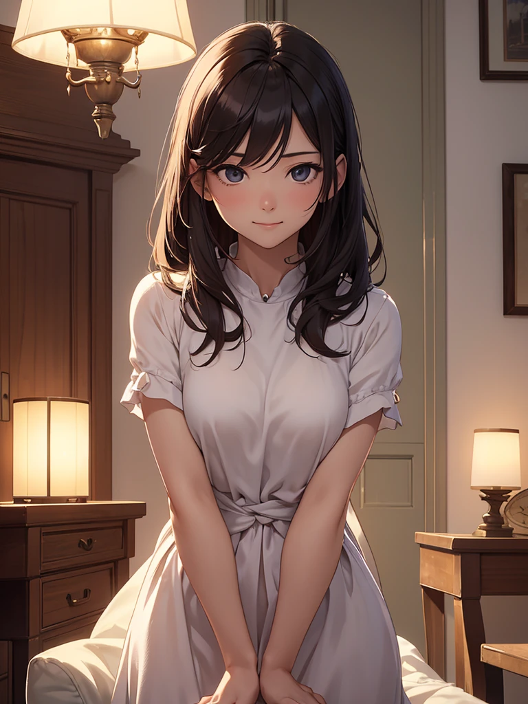 (masterpiece、top-quality、hight resolution、Unity 8k Wallpaper、extremely details CG:1), A determined woman in her twenties stands before a nervous young man. She is offering a comforting smile, her eyes filled with understanding and compassion. She reaches out her hand towards him, as if giving permission and reassurance. The setting is an intimate and private room, softly lit, creating a warm and welcoming atmosphere. The young man looks surprised and relieved, captivated by her presence and words. nsfw