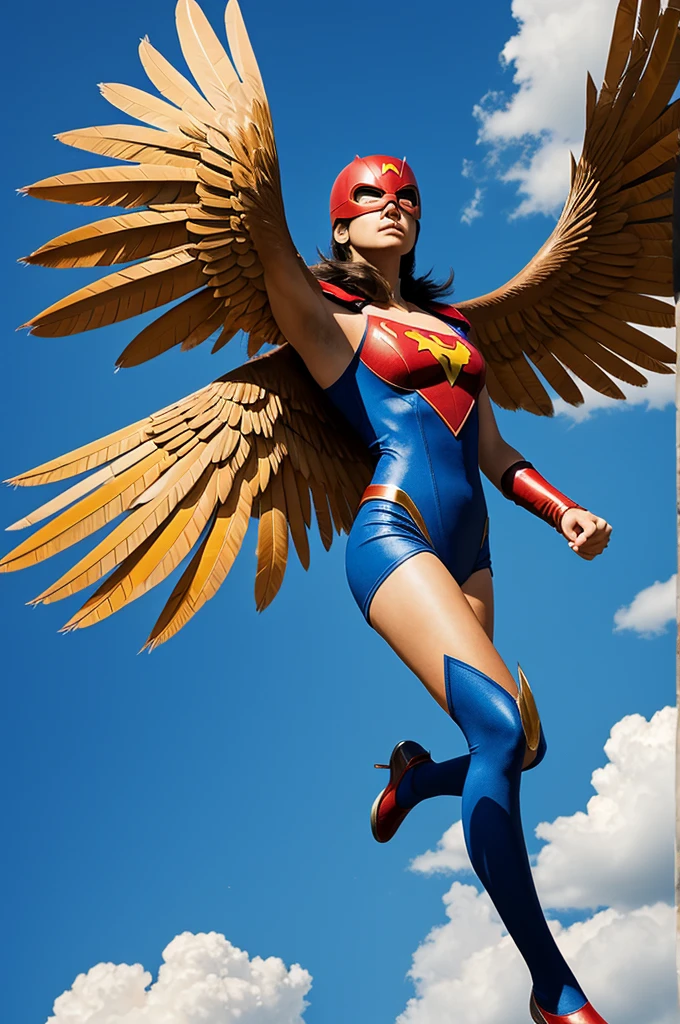 Super hero with thin legs, feathers and wings