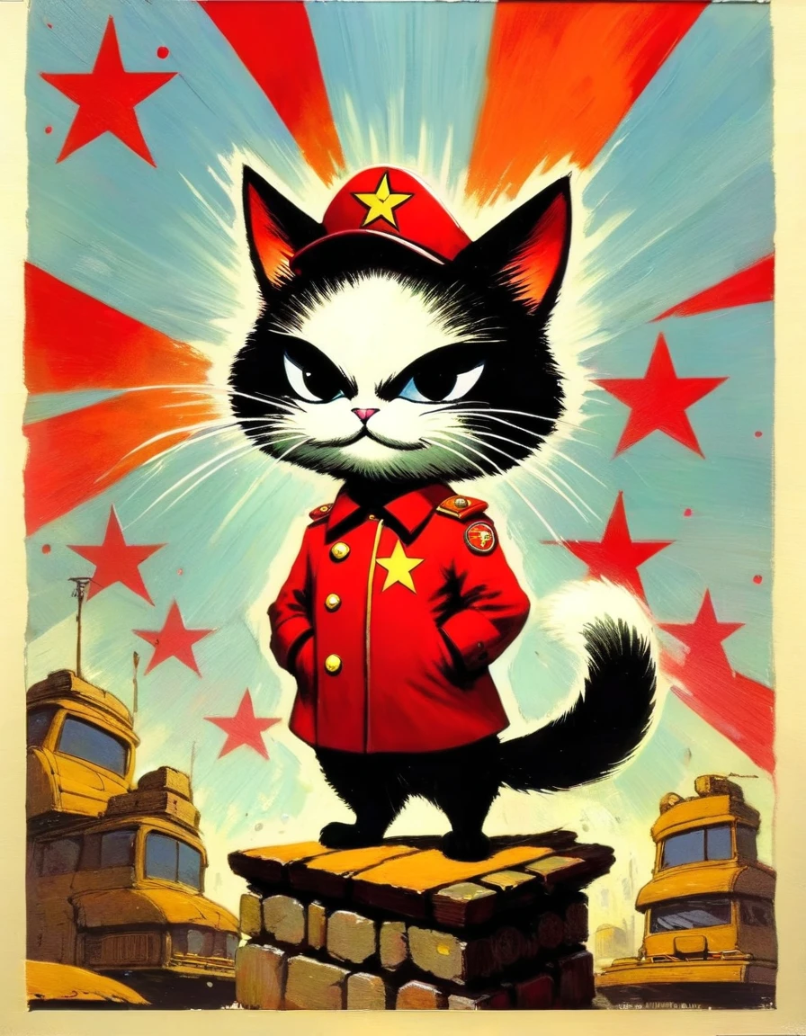 communist cat (art inspired in Skottie Young). oil painting) 