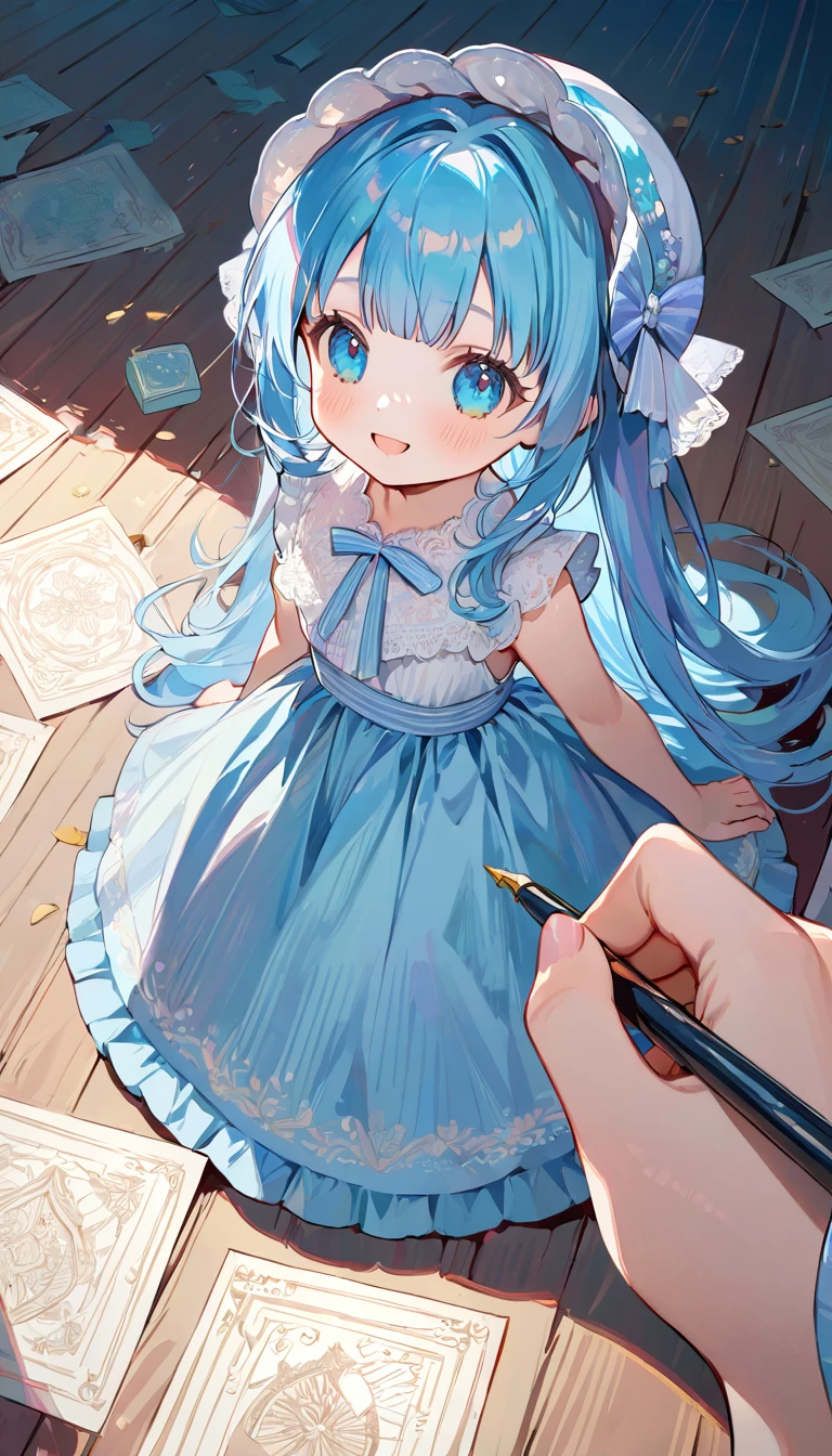 masterpiece, best quality, extremely detailed, (illustration, official art:1.1),adorable face、 1 girl ,(((( light blue long hair)))),pale blue hair,, long hair ((blush)) , cute face, big eyes, masterpiece, best quality,(((((a very delicate and beautiful girl))))),Amazing,beautiful detailed eyes,blunt bangs((((little delicate girl)))),tareme(true beautiful:1.2), sense of depth,dynamic angle,toddler,puffy nipple,, affectionate smile, (true beautiful:1.2),,(tiny 1girl model:1.2),)flat chest、(highest quality,4K,8k,High resolution,masterpiece:1.2),Very detailed,,,(flat,2D,2D),Fine Lines,Shading and Hatching,Change the line thickness,Fine details,,,Contrast,depth,cross hatching,texture simulation,,artistic expression,dynamic composition,Expressive,Impressionist,Hand-drawn style,perspective,Light and shadow,texture,Tone Value,composition,retro style,Romantic atmosphere,Classic, timeless,vintage feel,paper texture,Roughness,Visual Storytelling,emotion,Exciting,Diagram,Precise contours,subtle gradients,dramatic effect,Attention to detail
