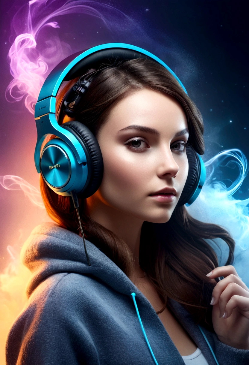Strict style, стильный design, cold haze, design, headphones, product, beautiful banner, magical effects around the headphones, beautiful effects, haze in the background, Magic, headphones, subject, headphones на камне
