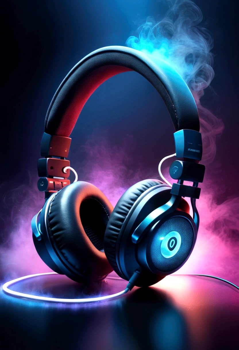 Strict style, стильный design, cold haze, design, headphones, product, beautiful banner, magical effects around the headphones, beautiful effects, haze in the background, Magic, headphones, subject, headphones на камне
