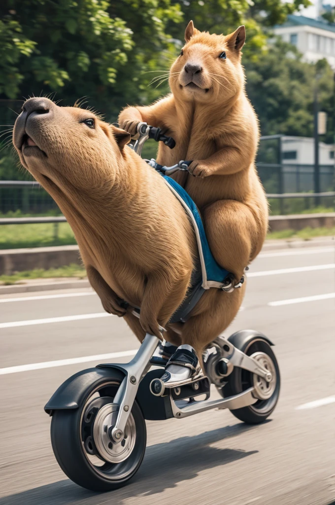 Capybara riding on roller skates
